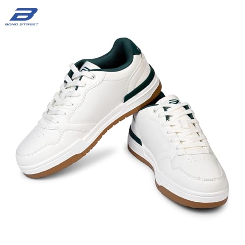 Image of Bond Street Men's White & Green Casual Sneakers | PU Upper Lace-Up Shoes for Men | Lightweight Footwear with Durable PVC Sole | Stylish & Comfortable Men's Fashion Sneakers