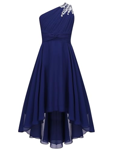 Runhomal Asymétrique Robe Cérémonie Ado Fille Enfant Robe de Cocktail Soirée Bal Robes de Demoiselle d’Honneur Mariage 5-16 Ans Bleu Marine 11-12 Ans