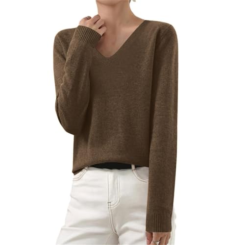 OIOLOYJM Fall Cashmere Sweaters for Women 2025 V Neck Long Sleeve Tops Lightweight Knitted Pullovers Merino Wool Sweater