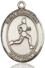 Sterling Silver St. Sebastian Pendant 1 x 3/4 inches with Heavy Curb Chain