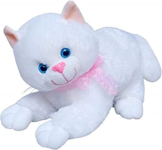 A Little Swag Cute White Sleeping Cat Soft Toy with Meow Sound, 35 cm Stuffed Musical Kitten Plush Teddy Bear for Animal Lovers, Kids, Boys, Girls, Birthday Gift, Home Decor