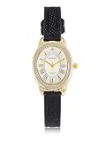 JSDDE Montre Femme Quartz en Bracelet Cuir Texturé Rétro Montre Quartz Boîtier Or Pavé de Strass Analogique Chiffres Romains Montres Habillée Cadran Ovale Luxy Bracelet Fine pour Poignet Fin (Noir)