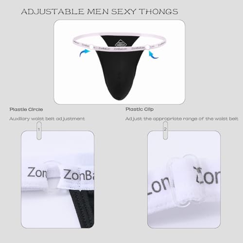 ZONBAILON Sexy Thongs for Men Adjustable Waist Bulge Pouch G Strings 1 or 2 or 4 Pack3