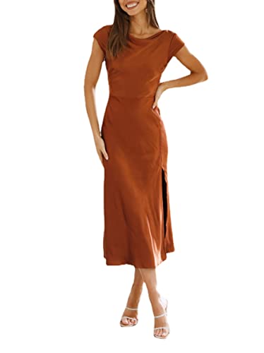 Vestido de satén de Verano para Mujer Vestido de satén sin Espalda de Manga Corta Elegante Vestido Midi Formal de cóctel de Manga Corta Elegante Vestido de Manga Corta (Estilo 3,L)