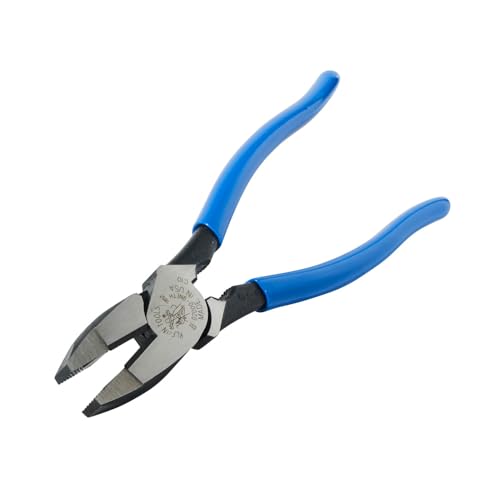 Image of Klein Tools D2000-9NETH Lineman's Bolt-Thread Holding Pliers, Made in USA, High-Leverage Streamline Design with Rounded Nose and Knurled Jaw, 9-Inch