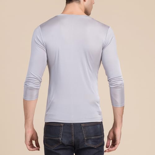 Mens Silk Thermal Underwear Shirts Long Johns Top Long Sleeves V Neck Base Layer Tee Shirts Lightweight Blouse Undershirt3