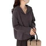 [MilaCorinna] ニット セーター 長袖 レディース 襟付き カットソー 長袖セーター vネック 無地 リブニット プルオーバー ゆったり 秋服 トップス 着痩せ 大人 きれいめ カジュアル おしゃれ 普段着 通勤 通学 春秋冬