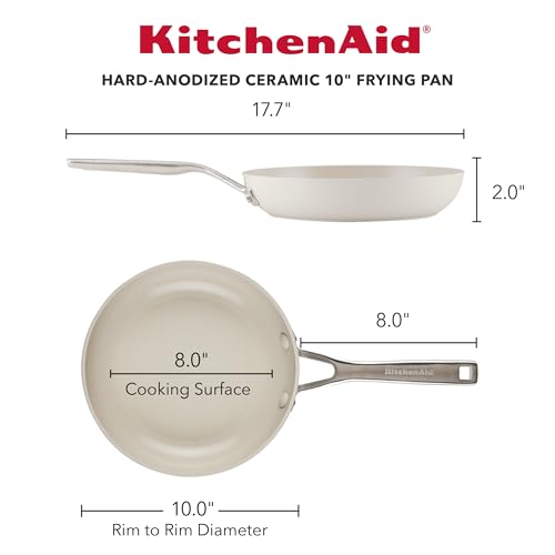 Image of KitchenAid Hard Anodized Ceramic Nonstick Cookware Frying Pan /Skillet, 10 Inch Non Stick Fry Pan with Stainless Steel Handle - Porcelain White