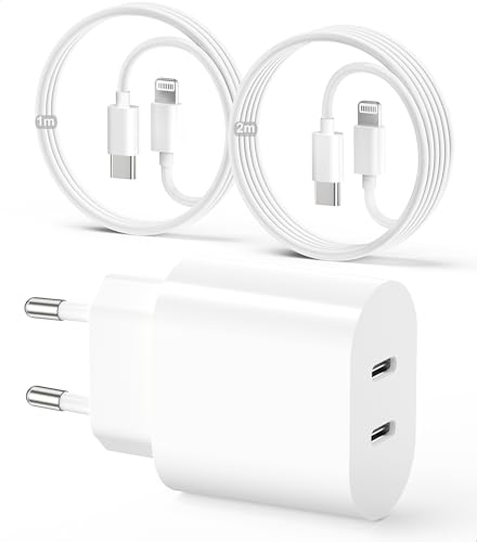 USB C Schnellladegerät und iPhone Ladekabel Original [1M+2M] 25W Ladegerät mit Lightning Schnellladekabel für iPhone 14/13/12/11/Pro Max/Plus/Mini/SE/XR/XS/XS Max/X/8, USB C Stecker Netzteil Adapter