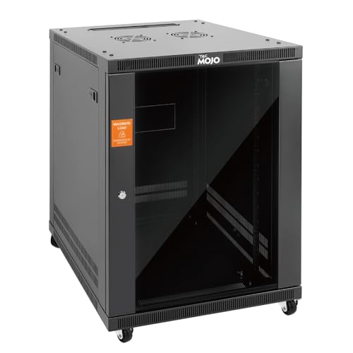 Tecmojo 15U Wall Mount Rack 15U Rack 23.6 Inch Depth Hold Up to 176 Lbs Enclosed Wall Mount Rack with 2 Colling Fans for 19 Inch Network Server and AV Gear Glass Door(Elite Collection)