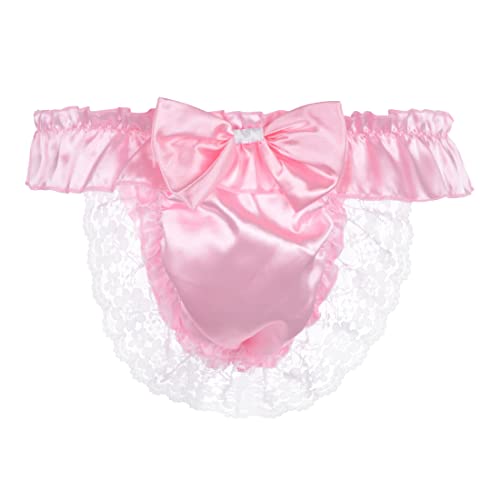 Satini Men's Satin Ruffle Bow Thong Sissy Knickers Briefs Jockstrap Panties
