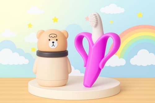 Image of Baby Skin Care Powder Talcum Puff Case Cum Container Box With Banana Shape Molar Teething Toy for Babies /Toddler /Infants /New Born BPA Free (PATTERN 44)