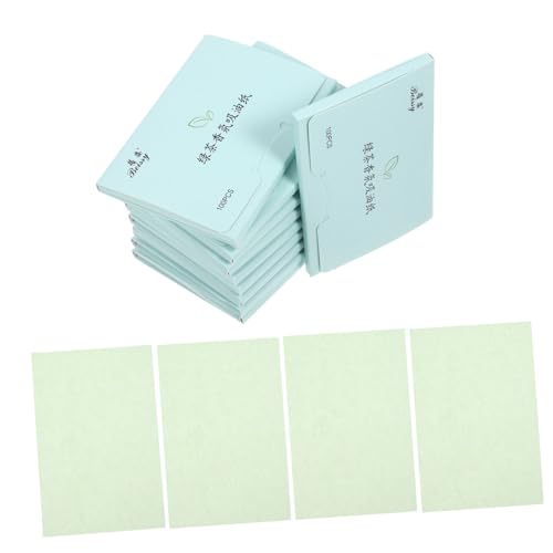Mobestech 10 Boxes/ 1000Pcs Oil Blotting Sheets Oil Absorbing Sheets for Face Natural Green Tea Oily Skin Control Blotter Paper Facial Blotting Paper for Make up