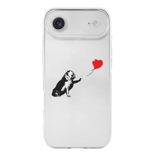 iPhone17Air用ケース Banksy バンクシー パグ 犬 赤い風船 アイフォン17Air用カバー TPUカバー スマホケース 薄型 軽量 透明シェル 耐久性 おしゃれ ワイヤレス充電