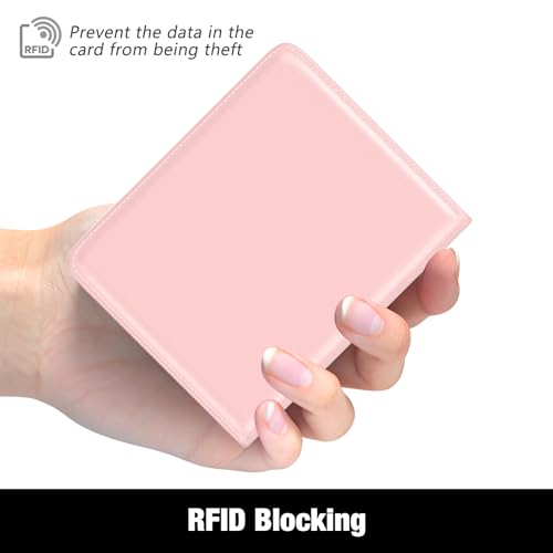 Image of Rouidr Womens Wallet, RFID Small Slim Wallet for Women, Cute Bifold Leather Pocket Credit Card Holder Ladies Mini Purse with Zipper Coin Pocket & ID Window, Pink