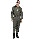 Tipsy Elves Men's Pilot Costume - Green Military Flight Halloween Jumpsuit Size Large