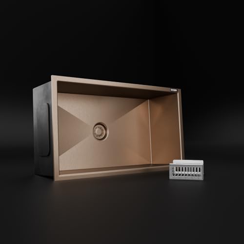 Image of Lustr Kitchen Sink 30x18 Inch - Copper | SS 304 Stainless Steel Kitchen Sink Single Bowl | Handmade Steel Sink for Kitchen with Strainer, Waste Pipe & Coupling | 20-Year Warranty
