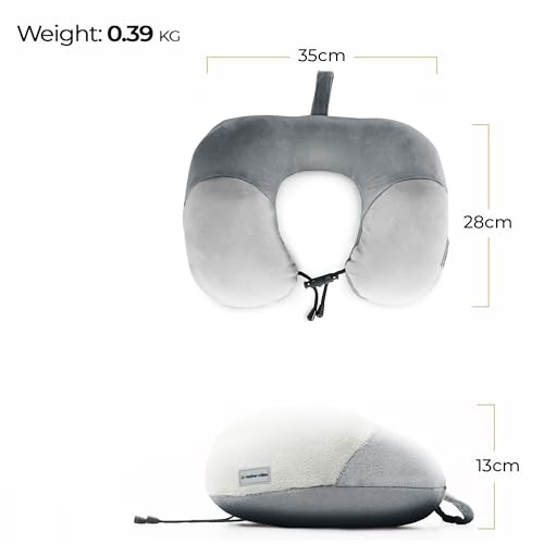 Image of Nasher Miles 100% Pure Memory Foam Travel Neck Pillow, 360 Stable Neck Support with Snap-on Button (Dark Grey and Grey)