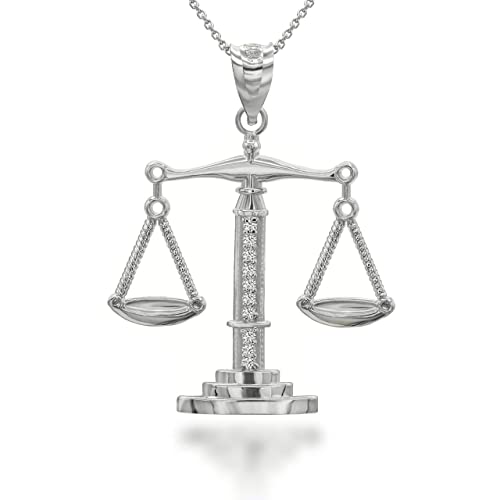 Claddagh Gold 925 Sterling Silver CZ-Accented Scales of Justice Pendant Necklace with Rolo Chain and Pendant only
