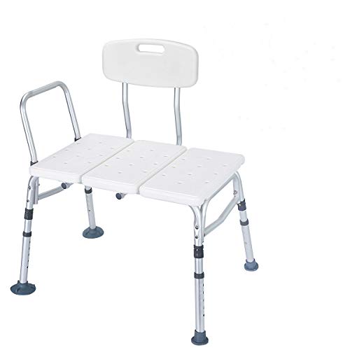 Health Line Massage Products Tool-Free 400 lbs Transfer Bench, Tub Adjustable Shower Bath Chair, w/Reversible Back & Non-Slip Feet, Great for Elderly, Disabled, Seniors & Bariatric with Back Scruber