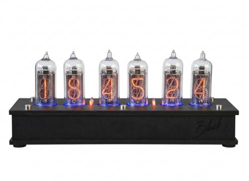 Handmade Nixie Tube Clock 6X IN-14 - Made in Ukraine - Vintage Retro Table - Wooden Desk - Black