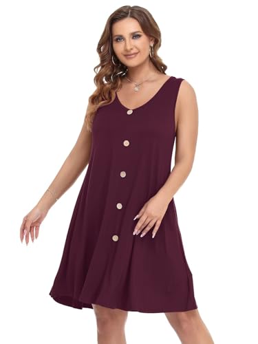 Image of BELAROI Summer Dresses for Women Beach Tshirt Sundress V Neck Casual Swing Tank Dress Swimsuit Cover Ups Pockets