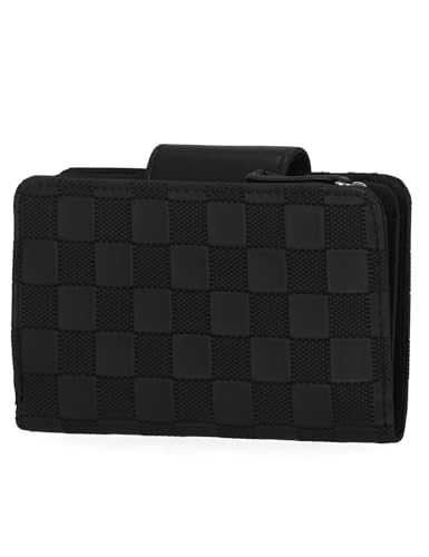 Image of Nautica Womens, Close Reach Vegan Leather RFID Wallet, Small Credit Card Holder Purse with Zipper Coin Pocket and ID Window in Black Check