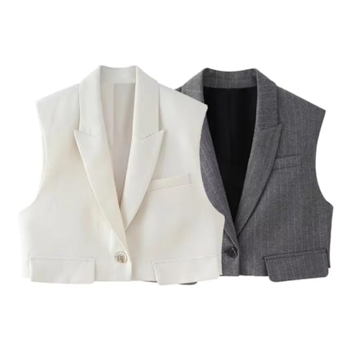 ERFMFKL Casual V-Neck Sleeveless Vest For Women Vintage Single Button Solid Cropped Waistcoats Tops2