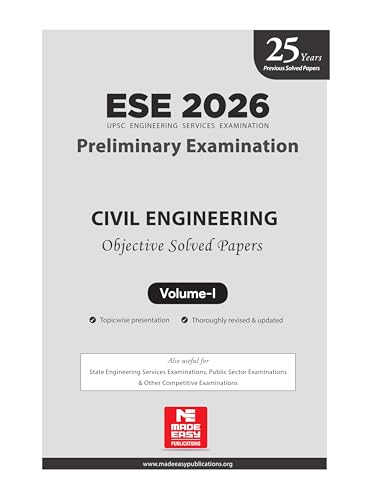 Image of ESE 2026 : Preliminary Exam: Civil Engineering Volume-I | Chapterwise & Topicwise Objective Solved Papers | 25 Years Solved PYQs 2001-2025| UPSC ... Examination | Fully Solved | By Made Easy