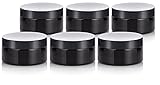 Black PET Plastic (BPA Free) Refillable Low Profile Jar - 8 oz (6 Pack) + Spatulas and Labels