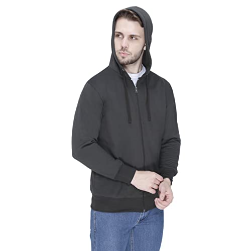 Image of Plain Zip Neck Hooded Winter Cotton Sweatshirt with Full Sleeves