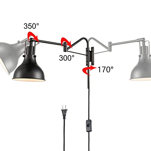 Teenyo Swing Arm Wall Sconces Set Of Two Pug In Wall Light Modern Farmhouse Black Swing Arm Wall Lamp For Bedroom Living Room #TOP3