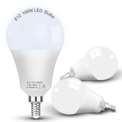 100W Equivalent LED Candelabra Bulbs, E12 A19/A60 LED Ceiling Fixtures Light Bulbs 6000K Daylight White,Bright E12 Small Candelabra Screw Base Globe Shape Chandelier Bulbs 10W 1200lm,Non Dimmable,3Pcs