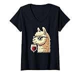 Mujer Lama Vino Tinto Beber Alpaca Vino Llama Amantes Divertido Camiseta Cuello V