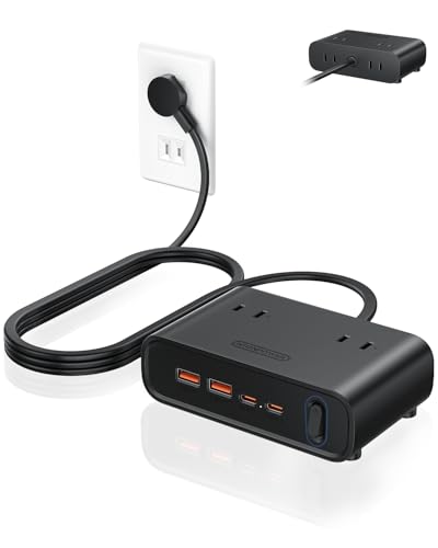 NTONPOWER 延長コード 1m 電源タップ usb付き 25W コンセント タコ足配線 テーブル 電源コード 4個AC口 2個USB-A 2個USB-C 雷ガード 蛸足コンセント コンセント 分岐 たこあし 延長 コード オシャレ 壁掛け/卓上に ブラックの商品画像（Amazon）