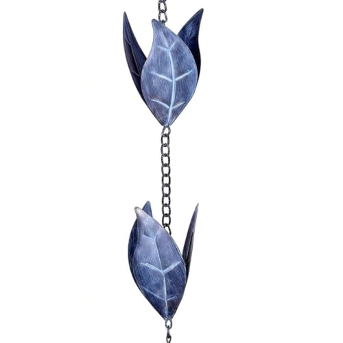 Topadorn Metal Rain Chain for Gutters, 8.5 FT Blue Leaf Rain Chain
