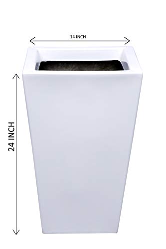 S E Fibereum Standard White Colour Frp Flower Pot 24 X 14 Inches. Home Decoration Flower Pot, Outdoor And Indoor, Balcony Gardening, Pots With Optional Drainage Hole (Free Pebbles) Super