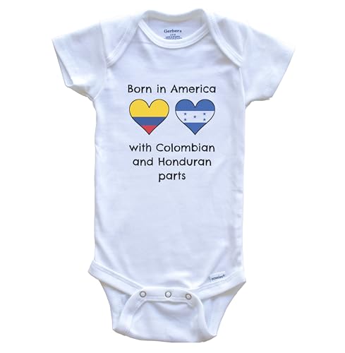 Born in America with Colombian and Honduran Parts Funny Colombia Honduras Flags One Piece Baby Bodysuit