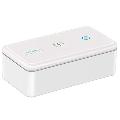 Roxvue Caja de DesinfeccióN AndAmp, Cargador InaláMbrico 2-En-1 MáQuina de DesinfeccióN de LáMpara UV PortáTil Limpiador de Luz Ultravioleta para TeléFono