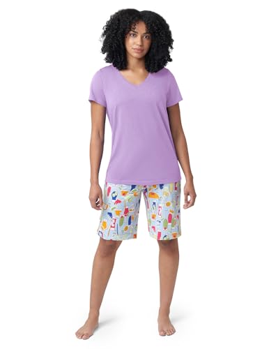 Image of HUE Women's Summer Vacation Pajama Separates, Soft, Whimsical Print Pjs with Tropical Beach Themes, Flip Flops, Cocktails