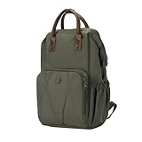 Bebeconfort Baby Wickelrucksack, Wickelauflage Inklusive, Wickeltasche Kinderwagen mit Großen Taschen, Isolierte Fächer und Gurte zum Befestigen am Kinderwagen, Elegante Lederdetails, Mineral Green