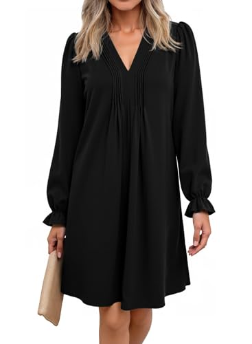 Dokotoo Kleid Damen Langarm Elegant Einfarbig A-Linien Rüschenärmel...