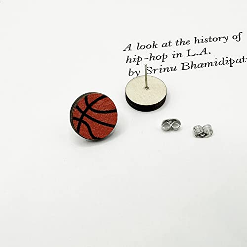 Handmade Wooden Basketball Stud Earrings Base Ball Match Sports Lightweight Jewelry For Women(Basketball/Round) #TOP2
