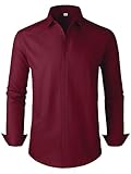 GIANZEN Burgundy Button Down Dress Shirt for Men Men's Shirts Long Sleeve Mens Casual Formal Up Fashion Cotton Wine Red Maroon Size L