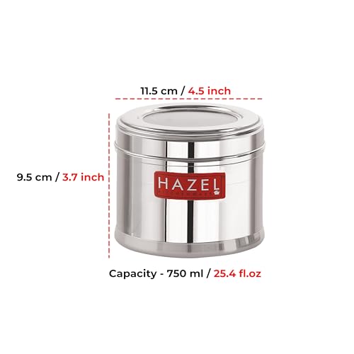 Image of HAZEL Stainless Steel Containers For Kitchen | Top See Through Stainless Steel Airtight Masala Box For Kitchen Storage With Airtight Lid, 700 ML, Set of 2,Silver