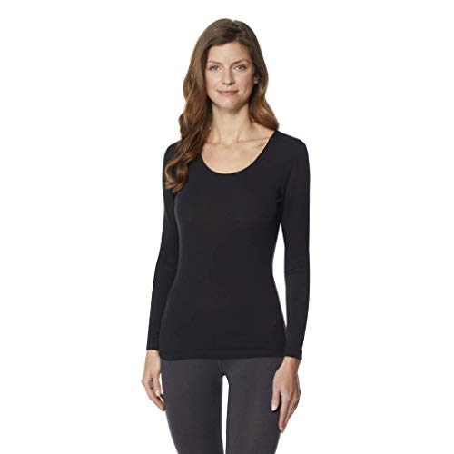 32 DEGREES Women's Heat Plus Baselayer Lounge Comfy Active Wicking Scoop Top, Black, XLarge