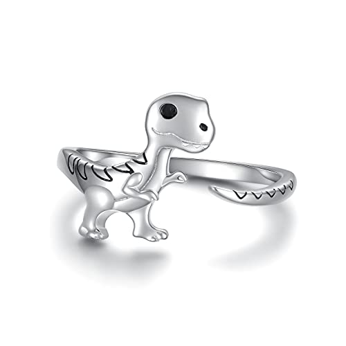 Dinosaur Promise Ring for Women 925 Sterling Silver Bestie Adjustable Rings Cute Tyrannosaurus Jewelry for Girls