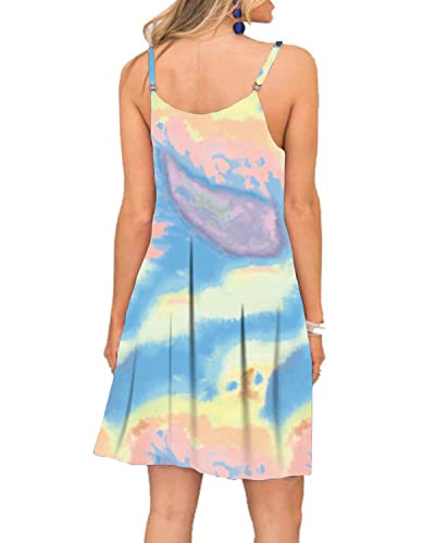 Image of Women's Summer Spaghetti Strap Casual Swing Tank Beach Cover Up Dress with Pockets