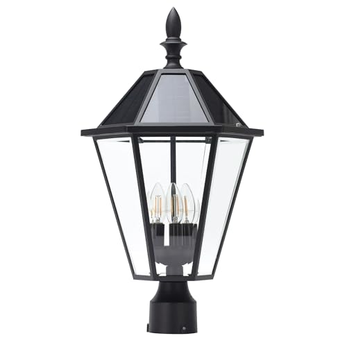 LUTEC 12513LE4-SL Outdoor Solar LED Vintage Street Light for Lawn and Garden (Base Not Included)