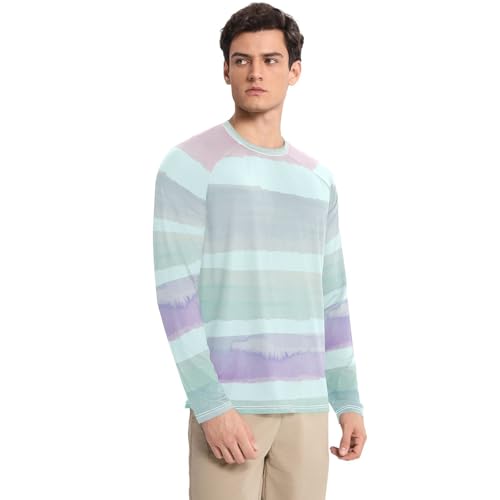 Watercolor Stripes Men's Rash Guard Loose Crew Neck Comfort UV Protective Clothing Beach3